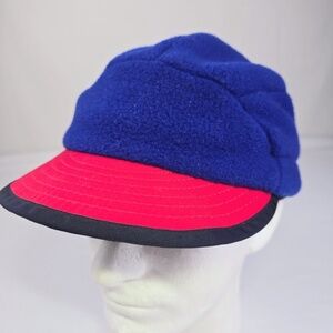 Patagonia Vintage 90s Sz L Red Blue Synchilla Fleece Duckbill Winter Hat USA
